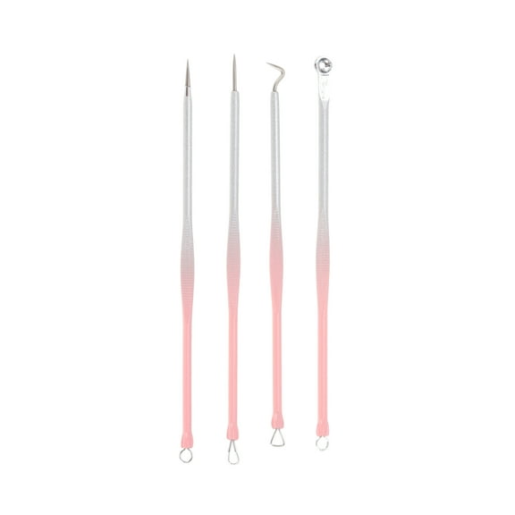 Unique Bargains 1 Set Convenient Full Moon Pimple Extractor Kit Pink Silver Tone