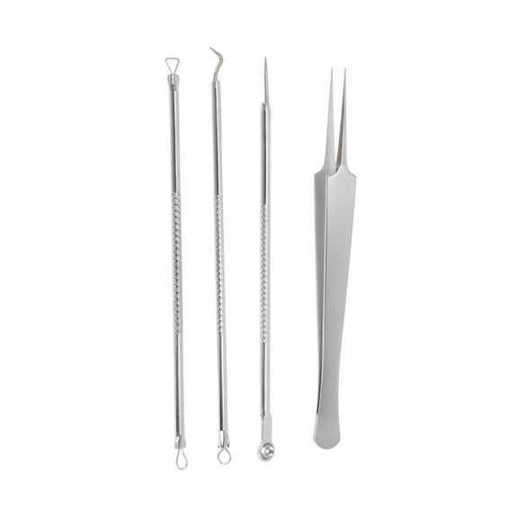 Unique Bargains 1 Set Convenient Teardrop Straight Mouth Pimple Extractor Kit Silver Tone