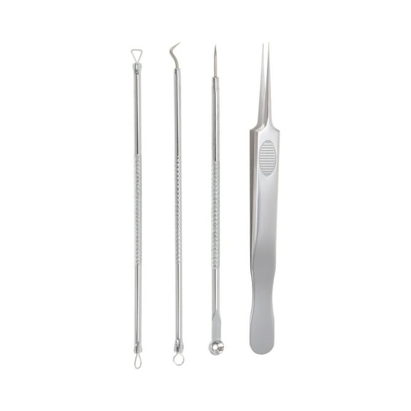 Unique Bargains 1 Set Convenient Thread Straight Mouth Pimple Extractor Kit Silver Tone