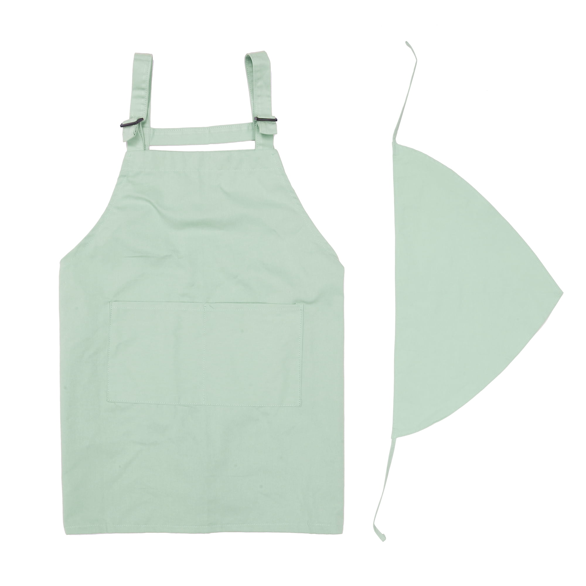Unique Bargains Kitchen Apron with Headband Cotton Apron Green 22.05"x21.65"