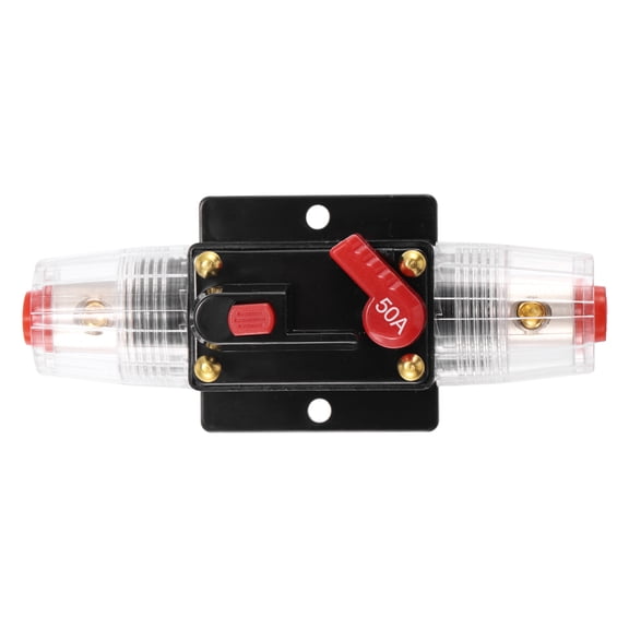 Unique Bargains 1 Set DC 12V- 48V 50Amp Car Circuit Breaker with Manual Reset Inline Fuse Holder Protector Black Red