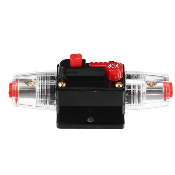 Unique Bargains 1 Set DC 12V- 48V 80Amp Auto Circuit Breaker with Manual Reset Inline Fuse Holder Protector Black Red