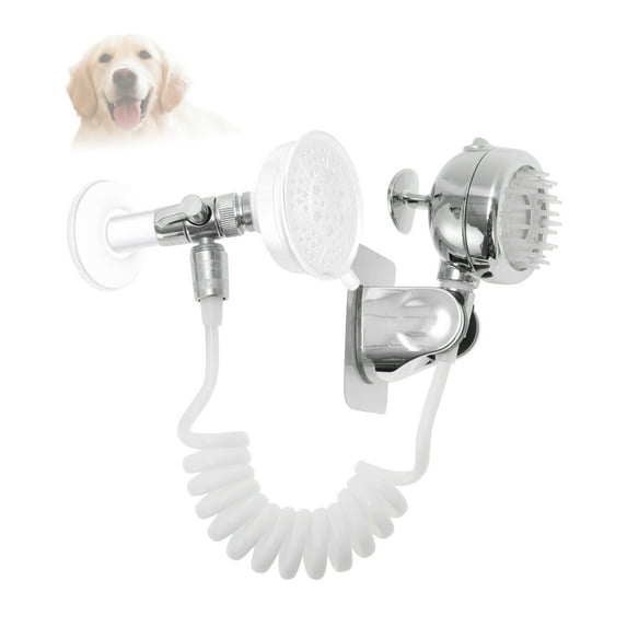 Unique Bargains 1 Set Dog Shower Attachment Dog Bath Supplies Dog Washing Hose Attachment Pet Shower Set for Bathroom Shower Arm Silver Tone