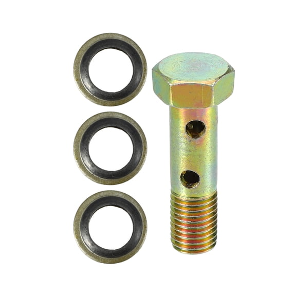 Unique Bargains 1 Set Double Banjo Bolt M8x1.0 Length 32mm Metric Thread Turbo Brake Line Fitting Adapter Car W/ Washers