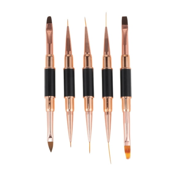 Unique Bargains 1 Set Double-Ended Nail Art Brushes Kit for Nail Design Black