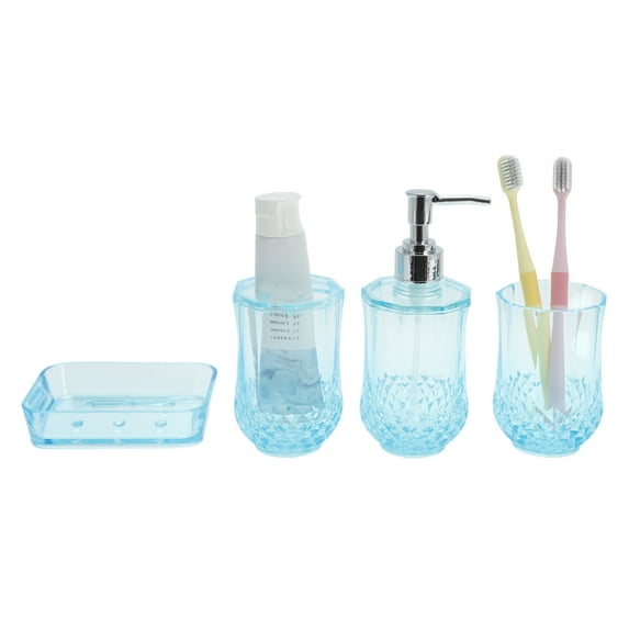 Unique Bargains 1 Set Durable Bathroom Accessories Set for Bathroom Vanities Transparent Blue PS