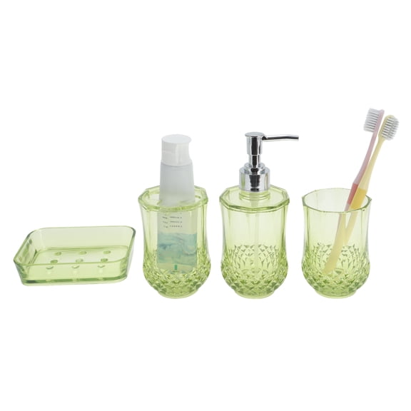 Unique Bargains 1 Set Durable Bathroom Accessories Set for Bathroom Vanities Transparent Green PS