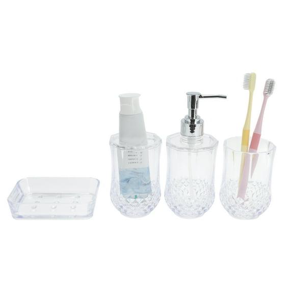 Unique Bargains 1 Set Durable Bathroom Accessories Set for Bathroom Vanities Transparent PS
