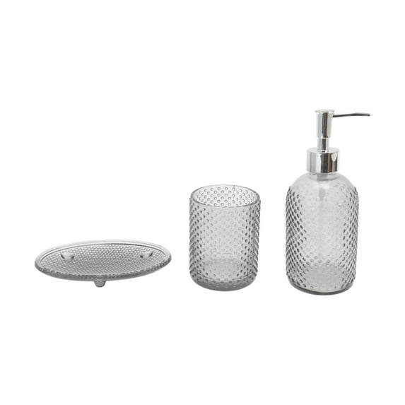 Unique Bargains 1 Set Durable Dot Bathroom Accessories Kit Black Glass