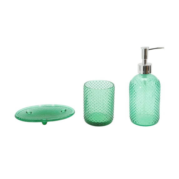 Unique Bargains 1 Set Durable Dot Bathroom Accessories Kit Green Glass