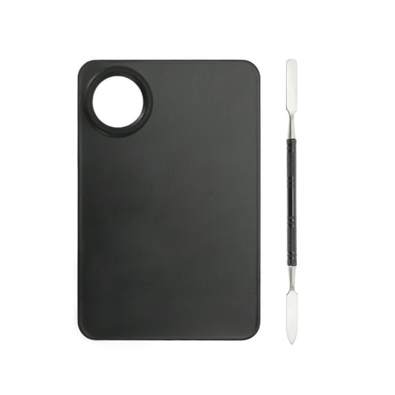 Unique Bargains 1 Set Durable Large Square Finger Hole Foundation Spatula Makeup Mixing Palettes Black
