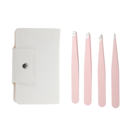 Unique Bargains 1 Set Durable Potable Eyebrow Tweezer Kit for Bathroom Travel Pink