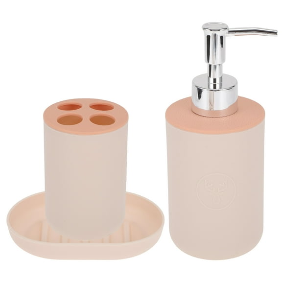 Unique Bargains 1 Set Durable Round Bathroom Accessories Kit for Bathroom Pink Plastic
