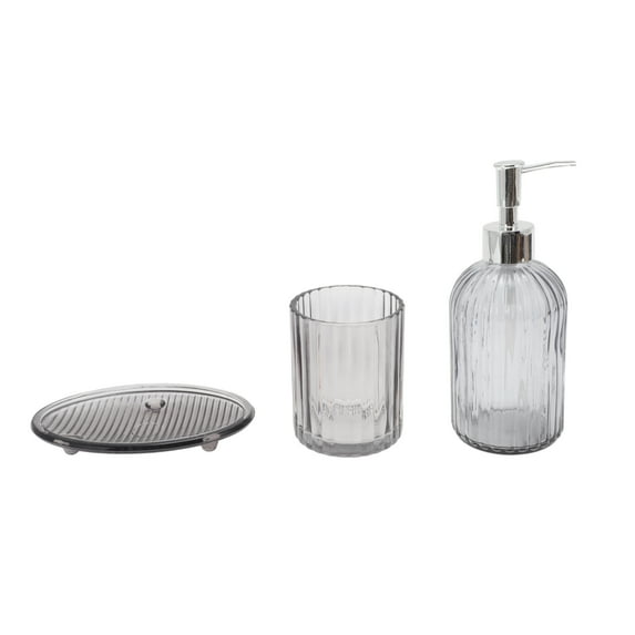 Unique Bargains 1 Set Durable Vertical Stripes Bathroom Accessories Kit Black Glass