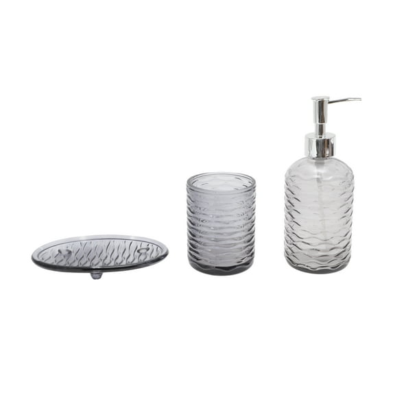 Unique Bargains 1 Set Durable Waves Bathroom Accessories Kit Black Glass