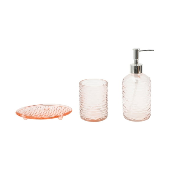 Unique Bargains 1 Set Durable Waves Bathroom Accessories Kit Pink Glass