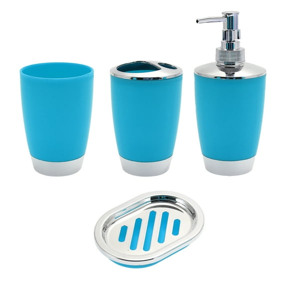 Unique Bargains 1 Set Elegant Soap Pump Dispenser Toothbrush Holder and Soap Dish Set for Bathroom for Laundry Rooms Blue