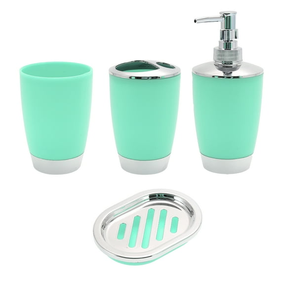 Unique Bargains 1 Set Elegant Soap Pump Dispenser Toothbrush Holder and Soap Dish Set for Bathroom for Laundry Rooms Green
