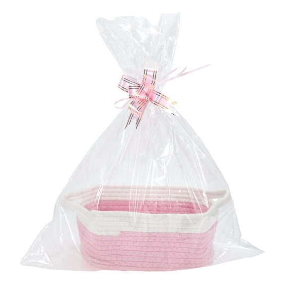 Unique Bargains 1 Set Empty Gift Decorative Basket Durable Woven Decorative Coiled Rope Basket 12"x8"x5" Pink White