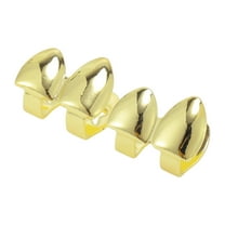 Unique Bargains 1 Set Fake Grills Hip Hop Double Teeth Grillz Gold Tone