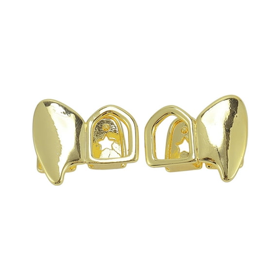 Unique Bargains 1 Set Fake Grills Hip Hop Left and Right Teeth Grillz Gold Tone
