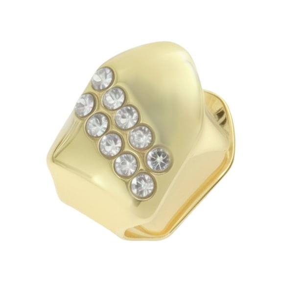 Unique Bargains 1 Set Fake Teeth Grills Fashion Double Row Diamond for Hip Hop Gift Gold Tone