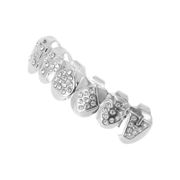 Unique Bargains 1 Set Fake Teeth Grills Poker Diamond Chart for Hip Hop Gift Silver Tone