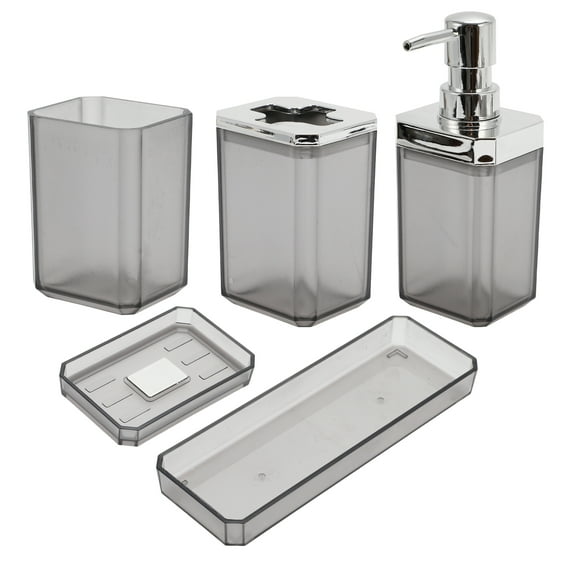 Unique Bargains 1 Set Fashion Soap Pump Dispenser Set for Bathroom for Laundry Rooms Gray