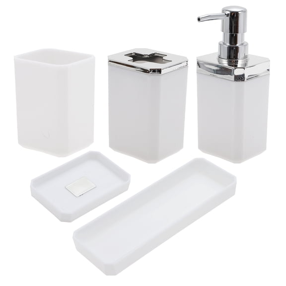 Unique Bargains 1 Set Fashion Soap Pump Dispenser Set for Bathroom for Laundry Rooms White