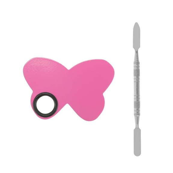 Unique Bargains 1 Set Foundation Spatula and Palette Set Butterfly Shape Makeup Artist Tools Pink Silver Tone
