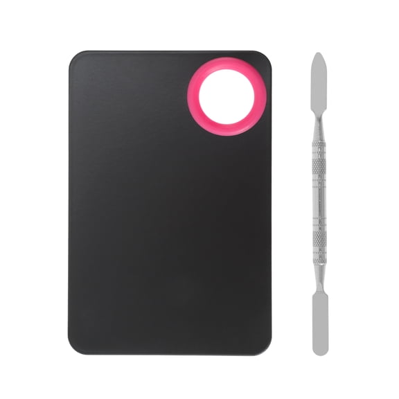 Unique Bargains 1 Set Foundation Spatula and Palette Set Durable Rectangular Makeup Artist Tools Black Pink