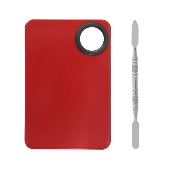 Unique Bargains 1 Set Foundation Spatula and Palette Set Durable Rectangular Makeup Artist Tools Red