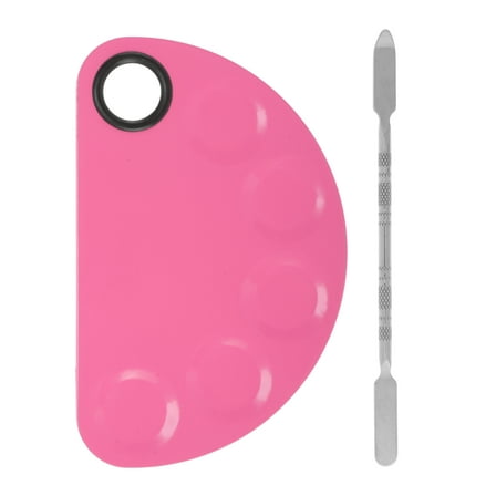 Unique Bargains 1 Set Foundation Spatula and Palette Set Durable Semicircle Makeup Artist Tools Pink Silver Tone