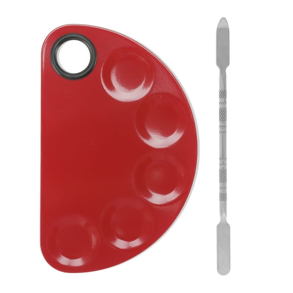 Unique Bargains 1 Set Foundation Spatula and Palette Set Durable Semicircle Makeup Artist Tools Red