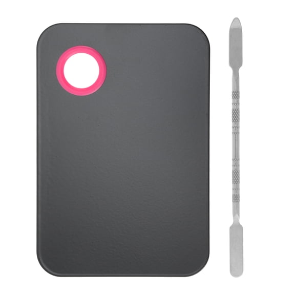Unique Bargains 1 Set Foundation Spatula and Palette Set Rectangular Makeup Artist Tools Black Pink