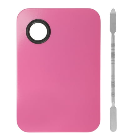 Unique Bargains 1 Set Foundation Spatula and Palette Set Rectangular Makeup Artist Tools Pink Silver Tone