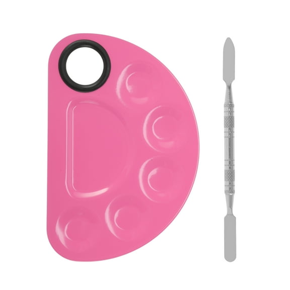 Unique Bargains 1 Set Foundation Spatula and Palette Set Semicircle Makeup Artist Tools Pink Silver Tone