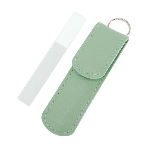 Unique Bargains 1 Set Glass Multifunctional Nail File Manicure Tool with Leather Pouch Green