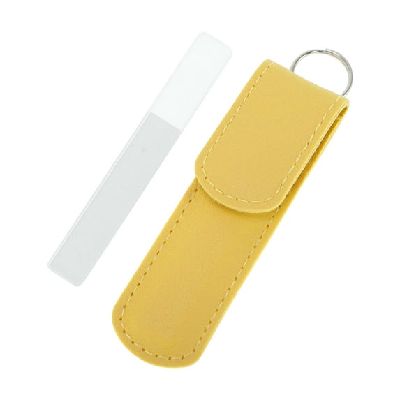 Unique Bargains 1 Set Glass Multifunctional Nail File Manicure Tool with Leather Pouch Yellow