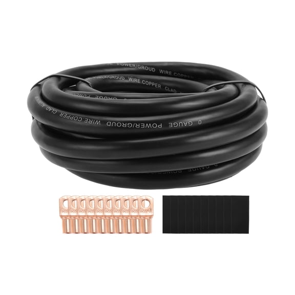 Unique Bargains 1 Set Ground Wire Fully Insulated& Soft Touch Jacket Power Wire Heat Shrink Tubes 1/0 GAUGE 12V 20FT Black CCA