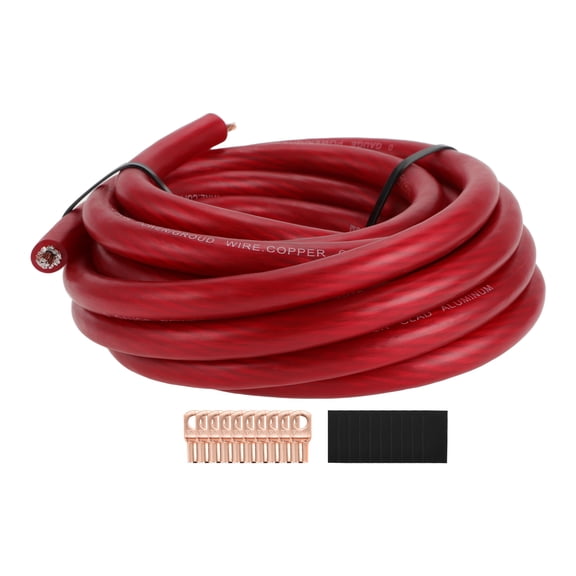 Unique Bargains 1 Set Ground Wire Fully Insulated& Soft Touch Jacket Power Wire Heat Shrink Tubes 1/0 GAUGE 12V 20FT Red CCA