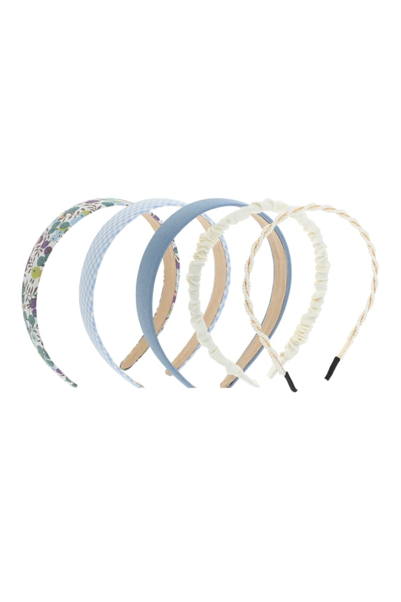1 Set Hairband Flower Plaid Hair Accessories for Women Blue Beige