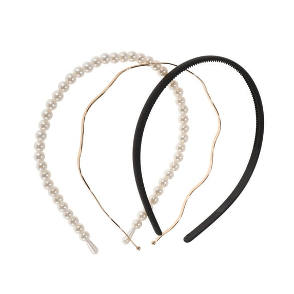 Unique Bargains 1 Set Hairband Solid Color Hair Accessories for Women Gold Tone Black