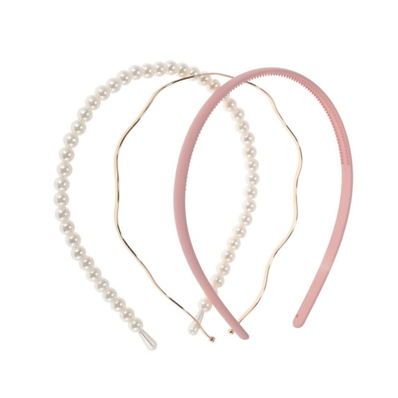 Unique Bargains 1 Set Hairband Solid Color Hair Accessories for Women Gold Tone Pink