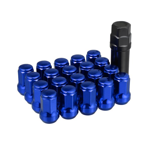 Unique Bargains 1 Set M12 x 1.25 Car Lug Nuts Cone Seat Closed End Bulge Acorn Hex Wheel Nut with Socket Key Blue