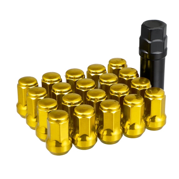 Unique Bargains 1 Set M12 x 1.25 Car Lug Nuts Cone Seat Closed End Bulge Acorn Hex Wheel Nut with Socket Key Gold Tone