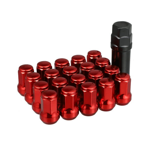 Unique Bargains 1 Set M12 x 1.5 Car Lug Nuts Cone Seat Closed End Bulge Acorn Hex Wheel Nut with Socket Key Red