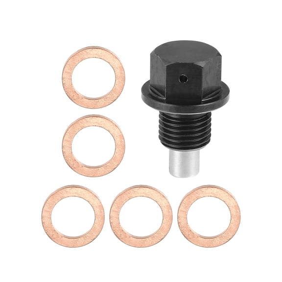 Unique Bargains 1 Set M12x1.25 Oil Drain Plug Magnetic Aluminum Oil Drain Bolt with 5 Washer for Car Motorcycle Black