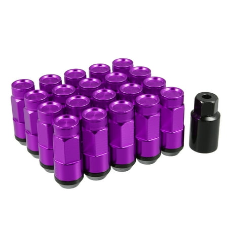 Unique Bargains 1 Set M12x1.5 Car Wheel Heptagon Lug Nut Closed End Bulge Acorn 54mm Screws with Socket Key Purple