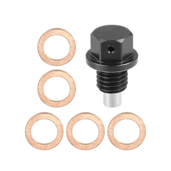 Unique Bargains 1 Set M12x1.75 Oil Drain Plug Magnetic Aluminum Oil Drain Bolt with 5 Washer for Car Motorcycle Black